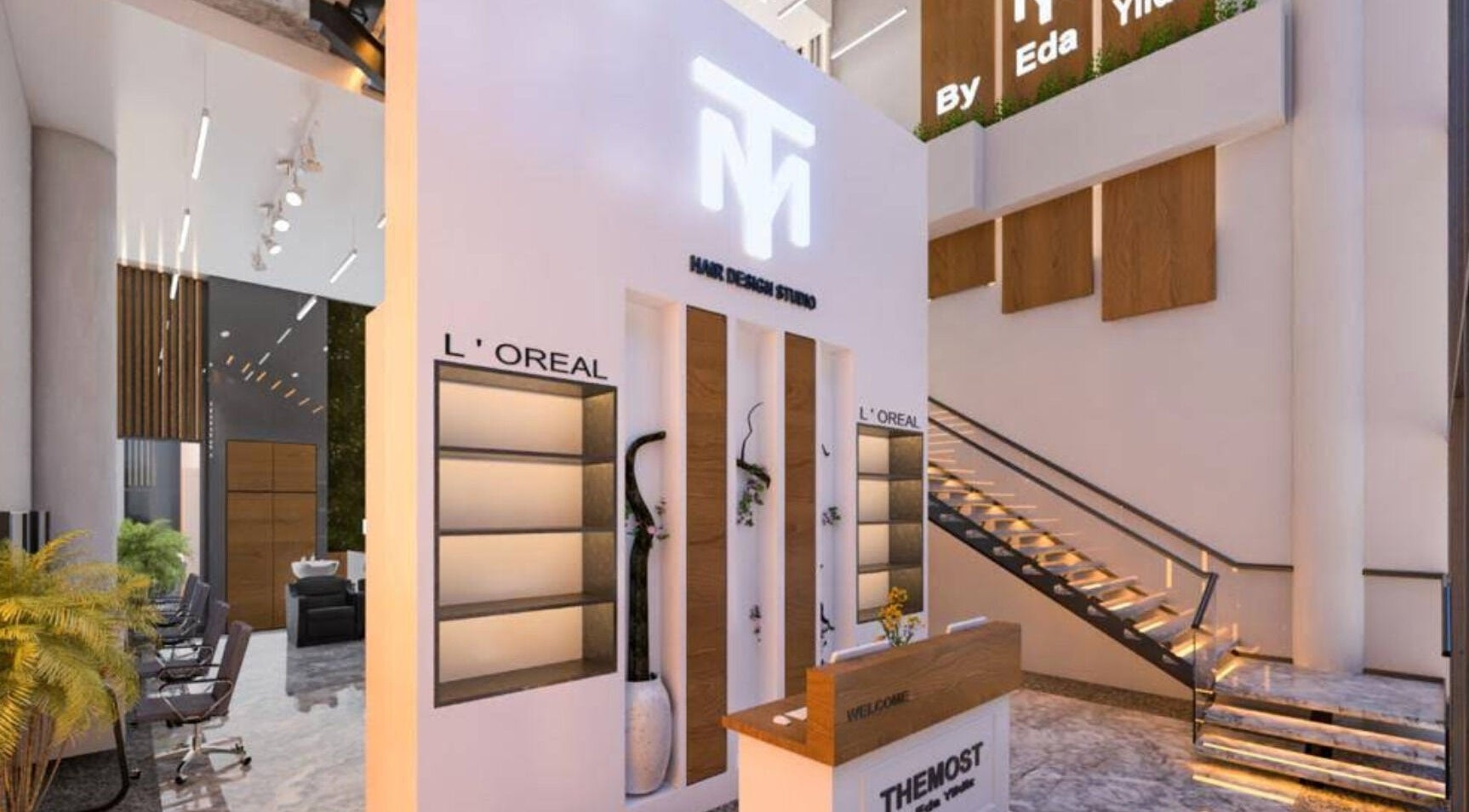 Elegant interior of The Most Dubai salon with modern design and lighting, located in دبي, دبي, AE.