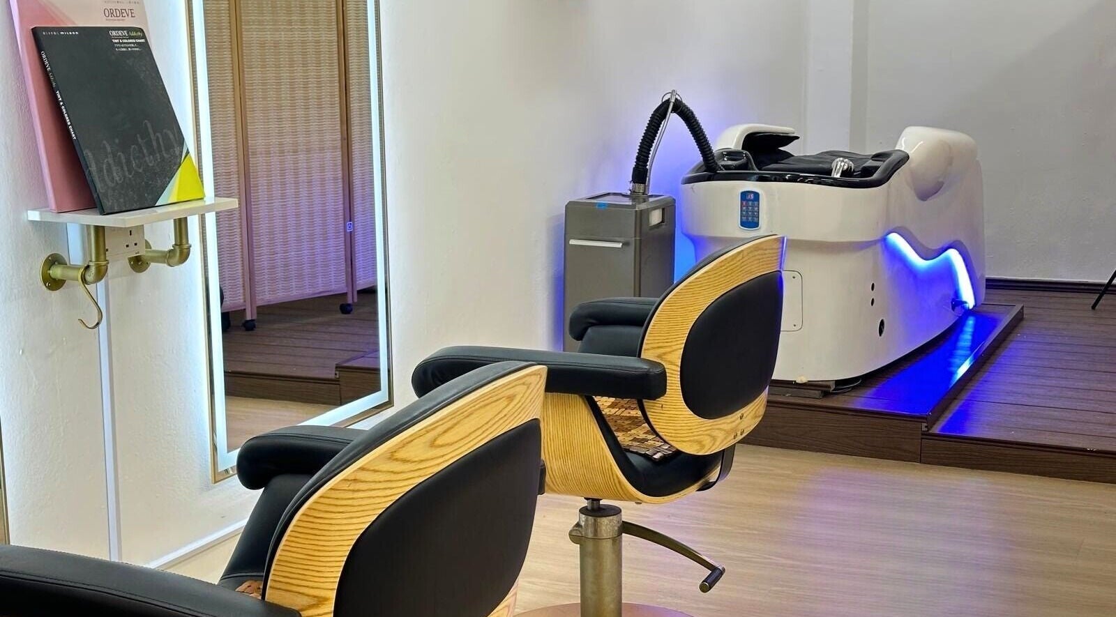 Elegant salon chairs and modern hair washing station at The Hive Salon, Singapore, Singapore, SG.