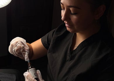 Technician applying serum at The Clean Girl Clinic in Cleethorpes, England, GB for a skincare treatment.