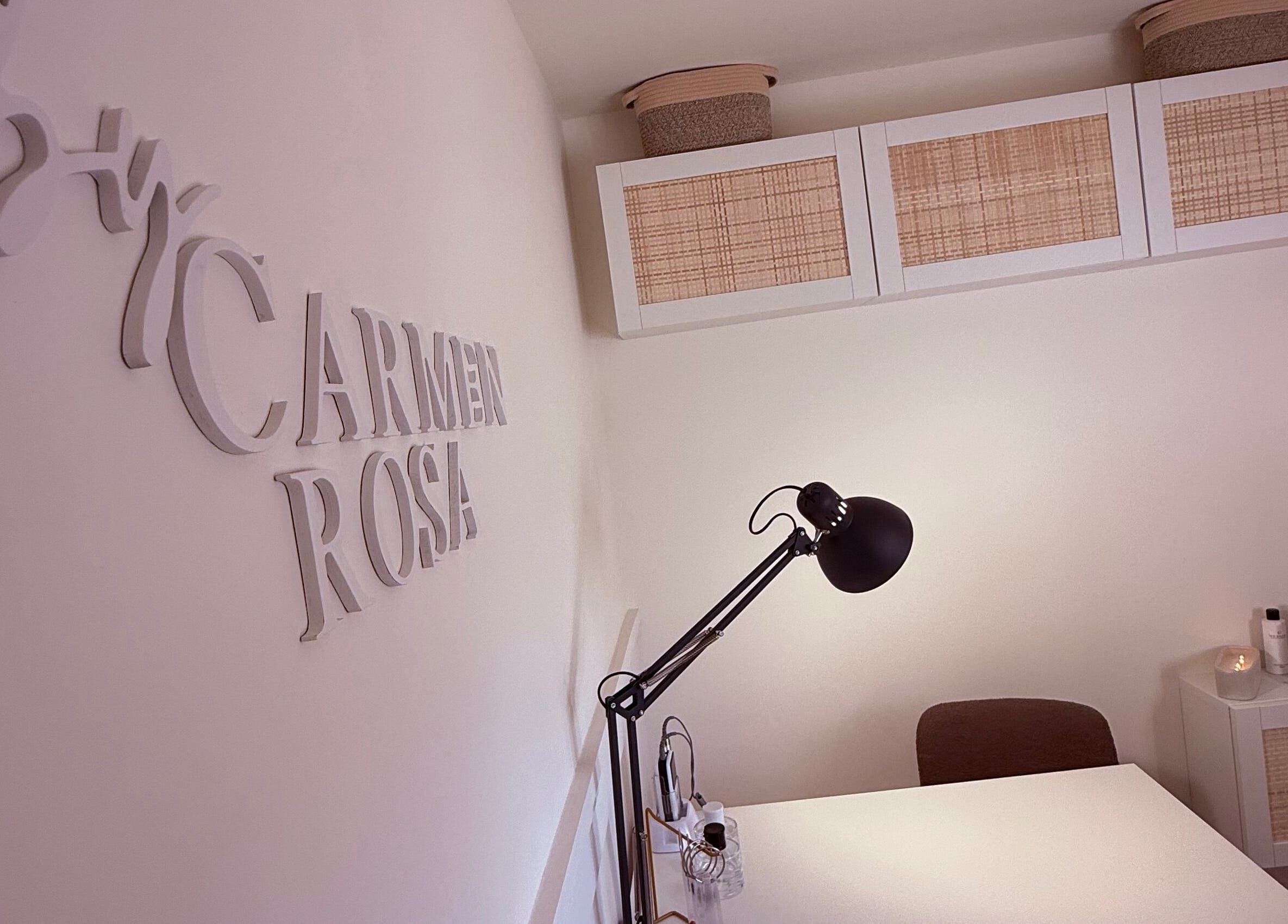 Elegant beauty workspace at By Carmen Rosa, Broughton Astley, England, GB featuring modern decor and soft lighting.