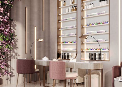Elegant interior of iBrows by Farah in Coventry, England, GB showcasing luxury nail care station.