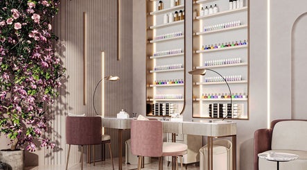 Elegant interior of iBrows by Farah in Coventry, England, GB showcasing luxury nail care station.