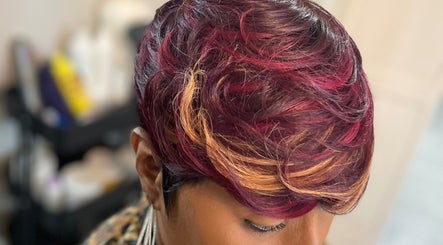 Close-up of vibrant hairstyle at Just Breathe, Atlanta, Georgia, US showcasing rich colors and modern technique.