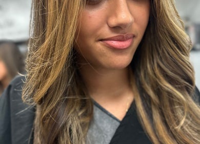 Customer with styled hair at Celebrity Hairstylist, Toronto, Ontario, CA.
