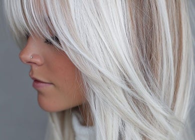 Elegant blonde hair styled at Celebrity Hairstylist in Toronto, Ontario, CA.