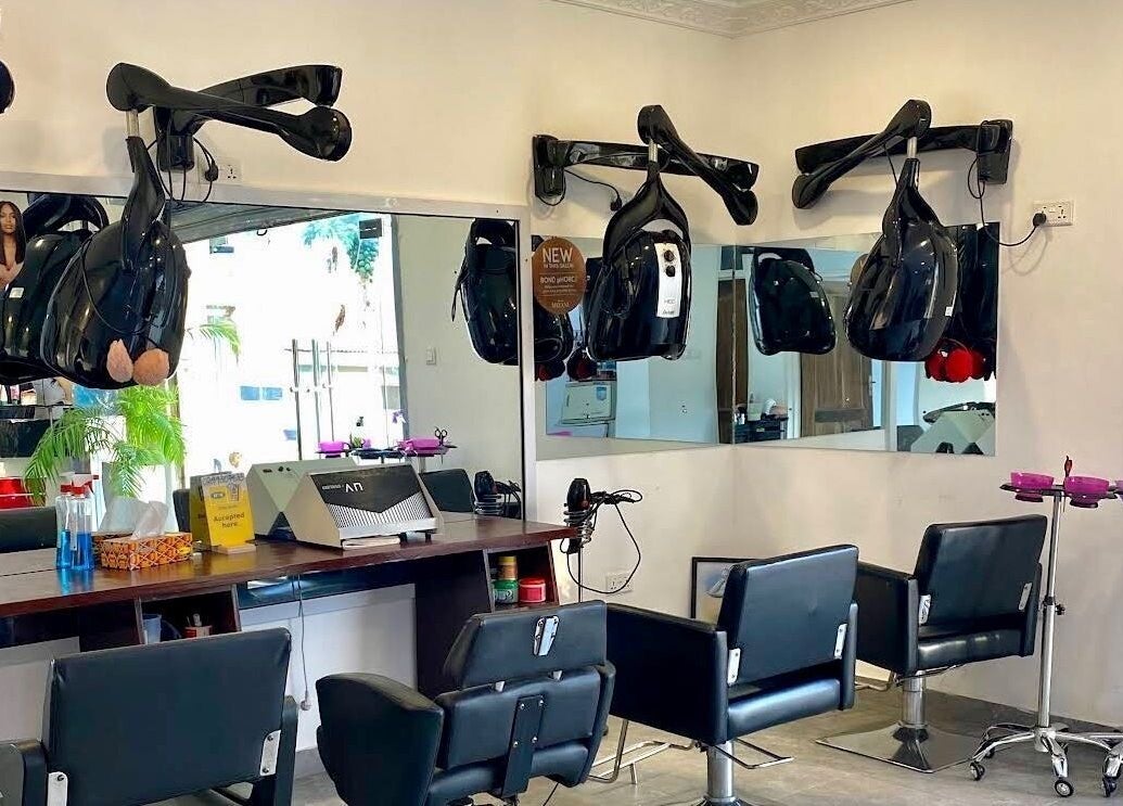 Stylish hairdressing chairs at Charisma Salon and Spa, Adenta Municipality, Greater Accra Region, GH.