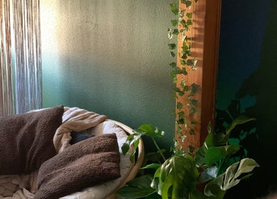 Coin détente avec plantes vertes et coussins chez Fanmcil, Rixheim, Grand Est, FR.