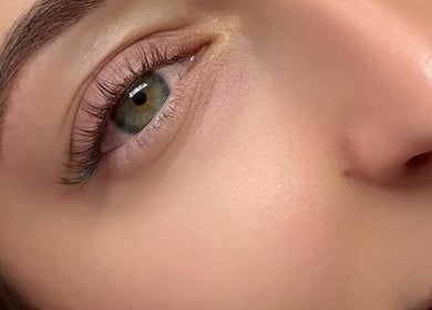 Close-up of perfect eyebrows and lashes from K.K Beauty Studio, London, England, GB.