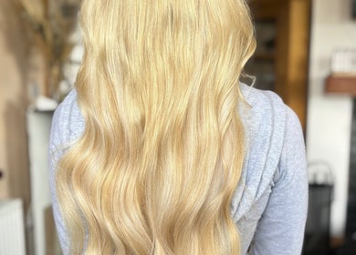 Golden blonde hair styled in waves at Styled By Saidhbh, County Roscommon, County Roscommon, IE.