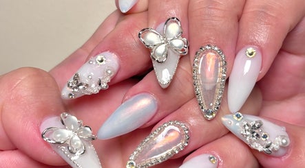 Elegant crystal nail art from Soul Nail, Adelaide, South Australia, AU showcasing exquisite butterfly designs.
