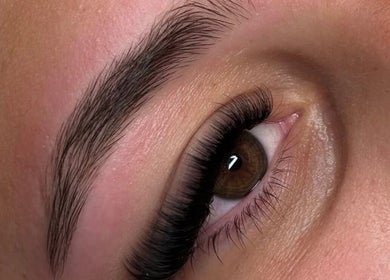 Close-up of enhanced eyelashes at Danielle Hazlewood Beauty, Brixham, England, GB.