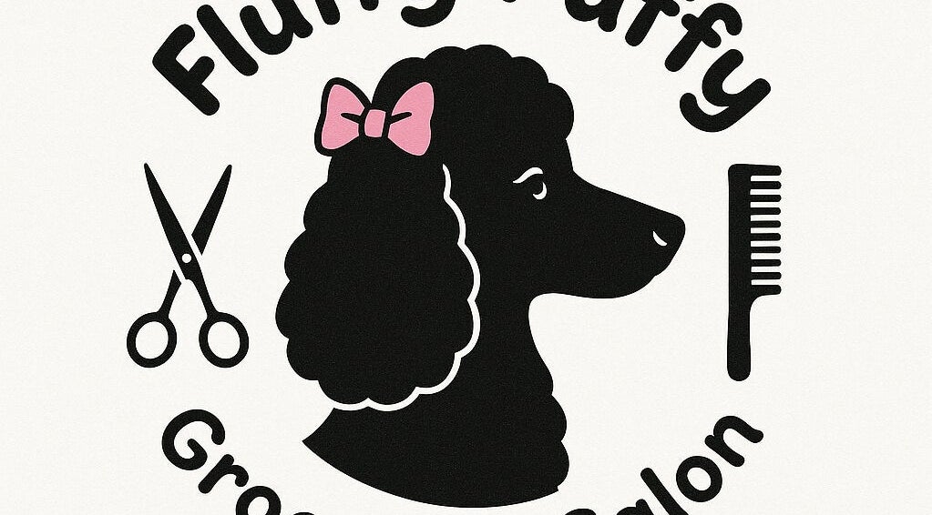 Логотип Fluffy Puffy с собакой, ножницами и расчёской в Братиславский Край, Братиславский Край, SK.