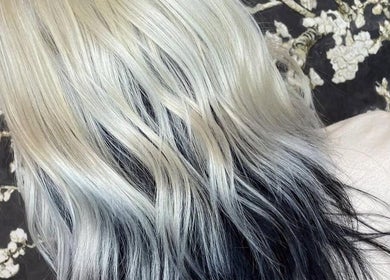 Elegant silver and black hairstyle at Palm Springs Hair and Beauty, Margate, England, GB.