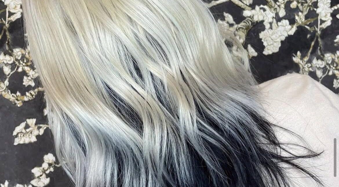 Elegant silver and black hairstyle at Palm Springs Hair and Beauty, Margate, England, GB.