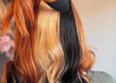 Vibrant multi-colored hair styling at Palm Springs Hair and Beauty, Margate, England, GB.