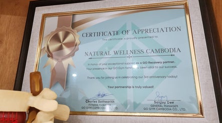 Certificate of appreciation at Go Gym, Phnom Penh, Phnom Penh, KH, highlighting excellence in wellness.