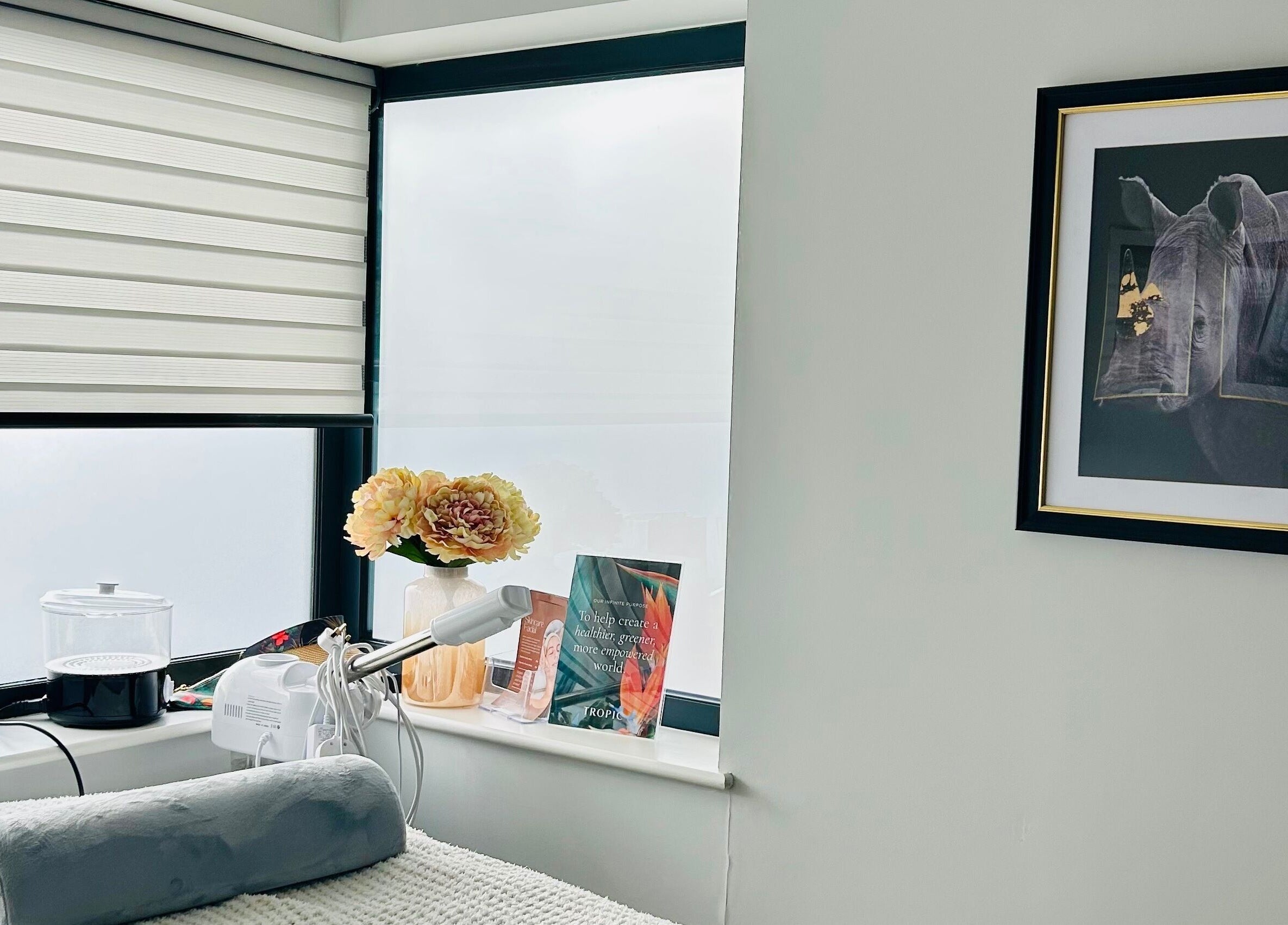 Relaxing corner at VF Skincare & Facials in Winchester, England, GB with skincare equipment and decor.