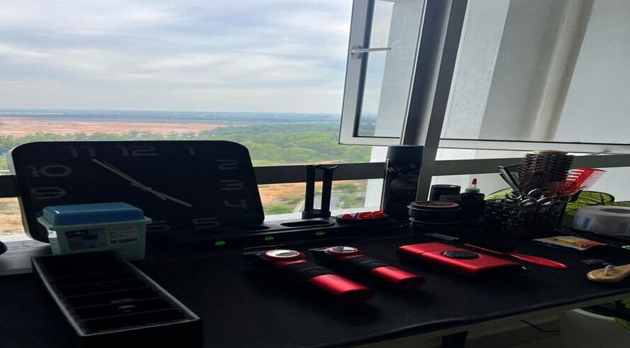 Hairbreed Society's barber tools with scenic view in Cyberjaya, Selangor, MY.