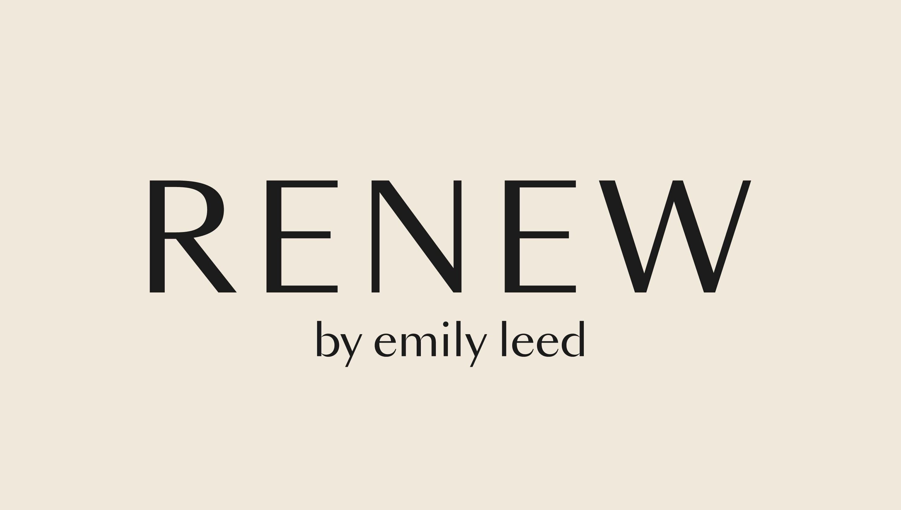 Renew by Emily Leed logo in Long Ditton, England, GB on a beige background.