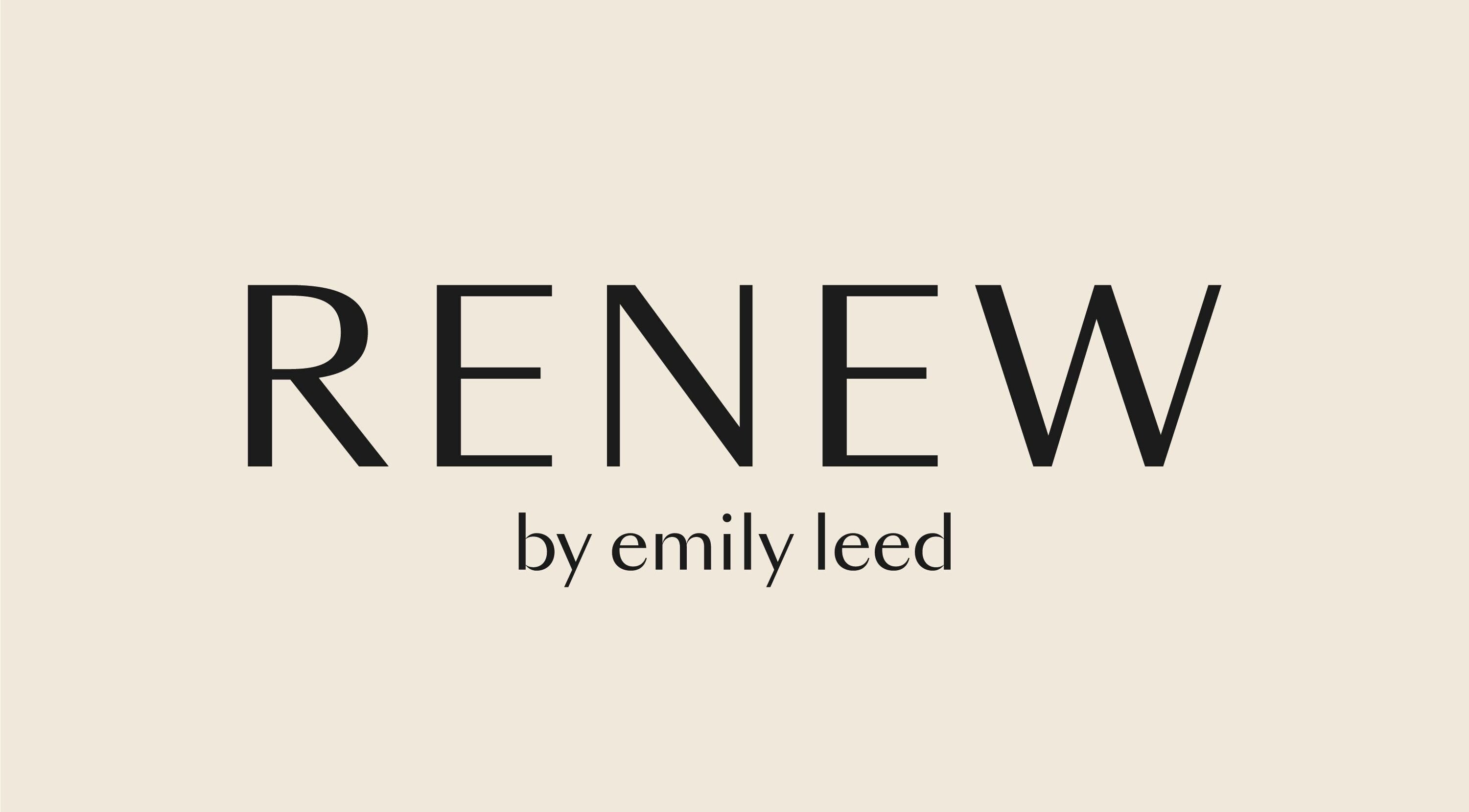 Renew by Emily Leed logo in Long Ditton, England, GB on a beige background.