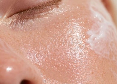 Close-up of radiant skin with cream at Renew by Emily Leed, Long Ditton, England, GB.