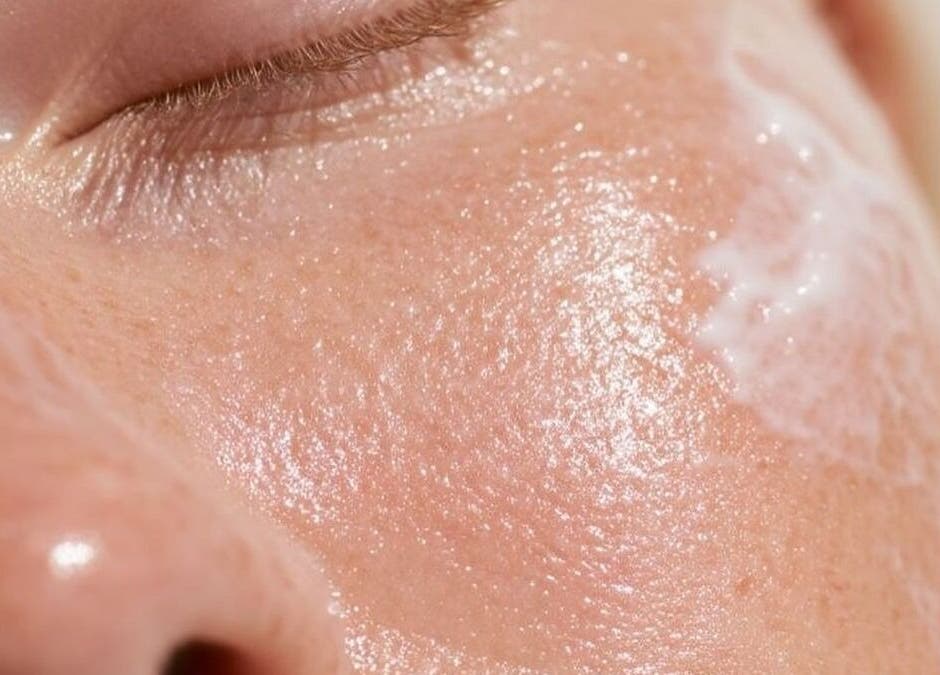 Close-up of radiant skin with cream at Renew by Emily Leed, Long Ditton, England, GB.