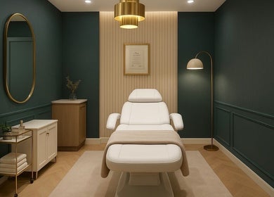 Luxurious treatment room at The Beauty Specialist, Hyde, England, GB. Features modern decor and comfortable seating.