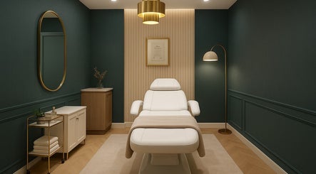 Elegant treatment room at The Beauty Specialist, Hyde, England, GB with luxurious decor and ambient lighting.