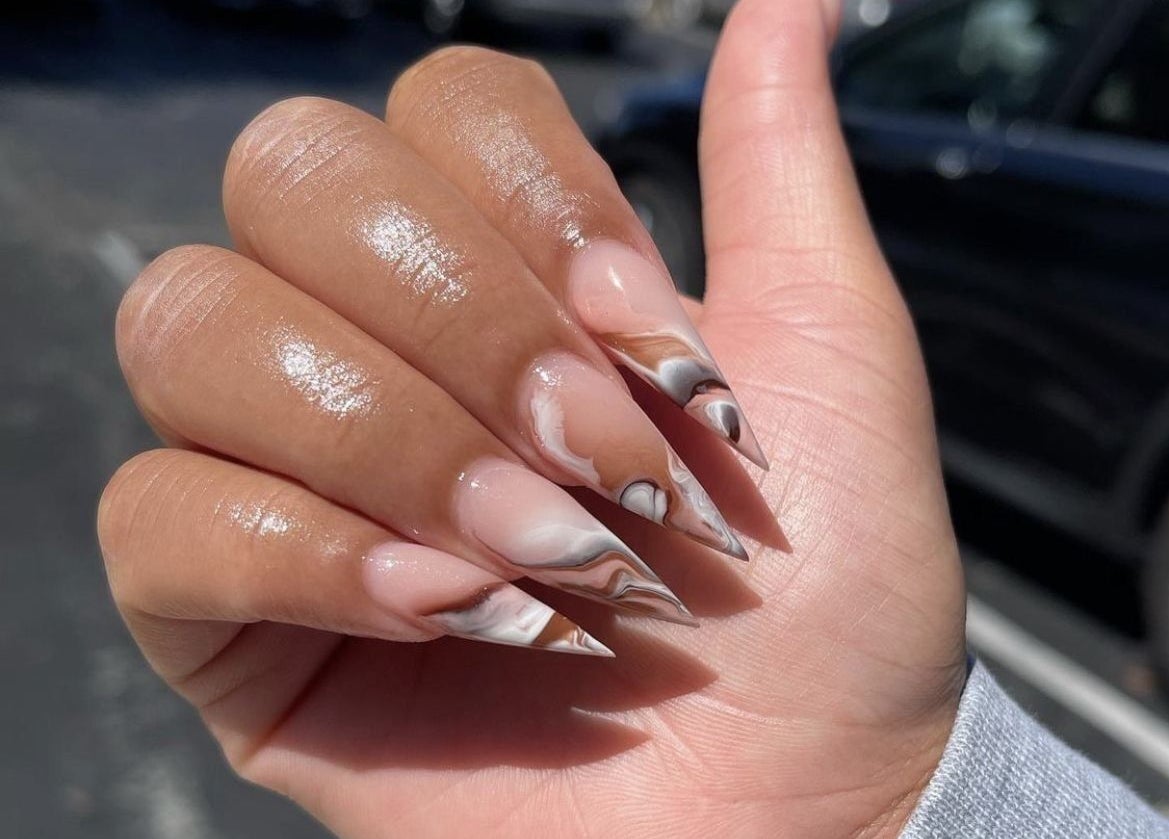 Stylish marble nail art at K Nail Studio in Nassau, New Providence, BS.