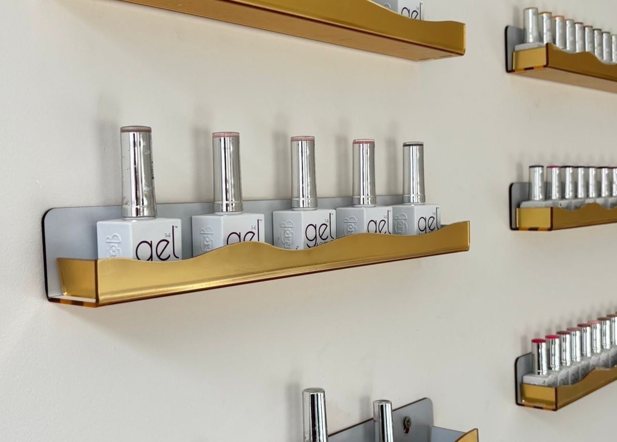 Chic nail polish display at The Beauty Space by Katie Bancroft, Leicester, England, GB.