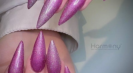 Sparkling pink stiletto nails at Harmony Nail & Beauty Morning Glen, Johannesburg, Gauteng, ZA.