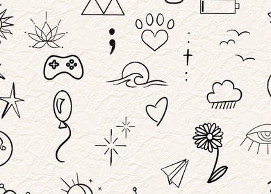 A variety of symbolic designs showcasing creativity at Jenn_inker, Milton Keynes, England, GB.
