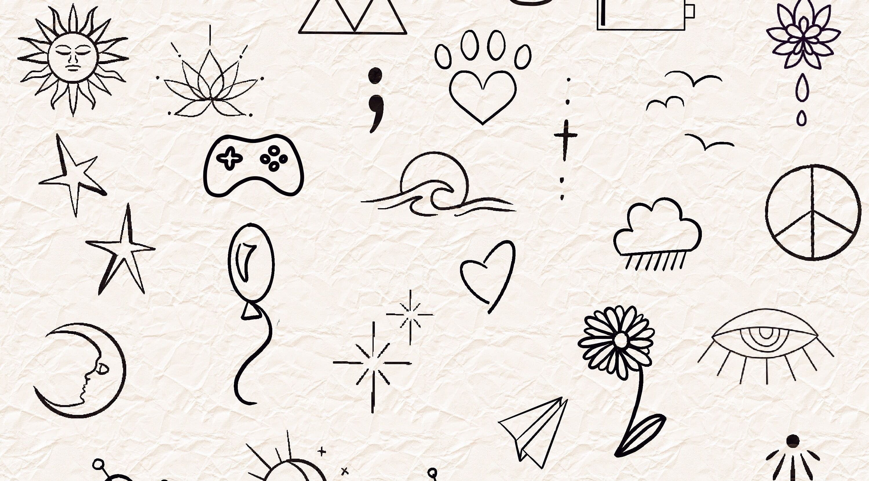 A variety of symbolic designs showcasing creativity at Jenn_inker, Milton Keynes, England, GB.