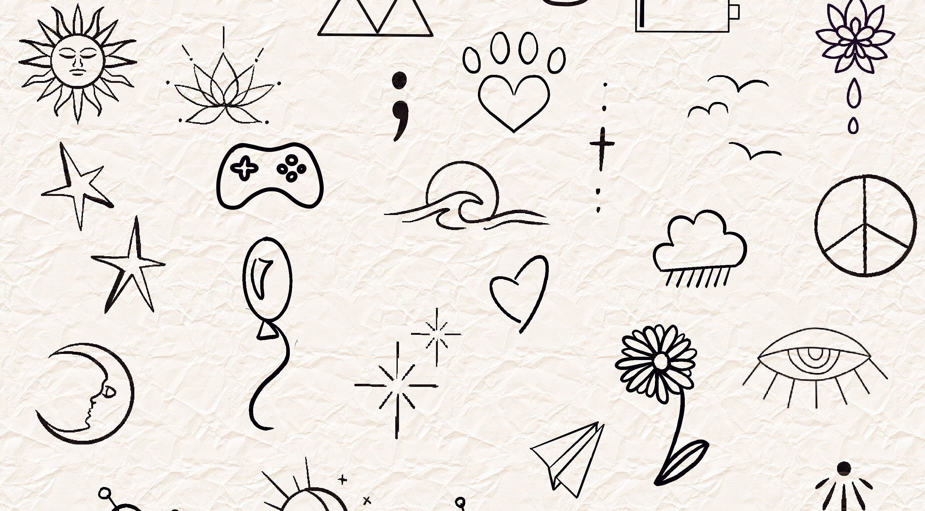 A variety of symbolic designs showcasing creativity at Jenn_inker, Milton Keynes, England, GB.