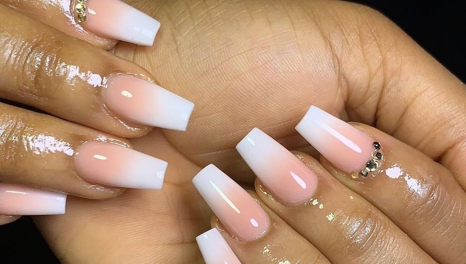 Elegant ombre nails with gems at Mhizceo makeover and spa Ikate lekki, Lekki, Lagos, NG.