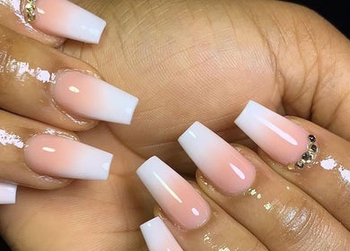 Elegant ombre nails with gems at Mhizceo makeover and spa Ikate lekki, Lekki, Lagos, NG.