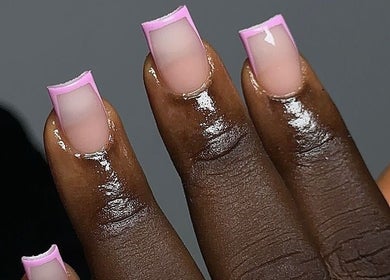 Beautiful pink french manicure at Mhizceo makeover and spa Ikate lekki, Lekki, Lagos, NG.