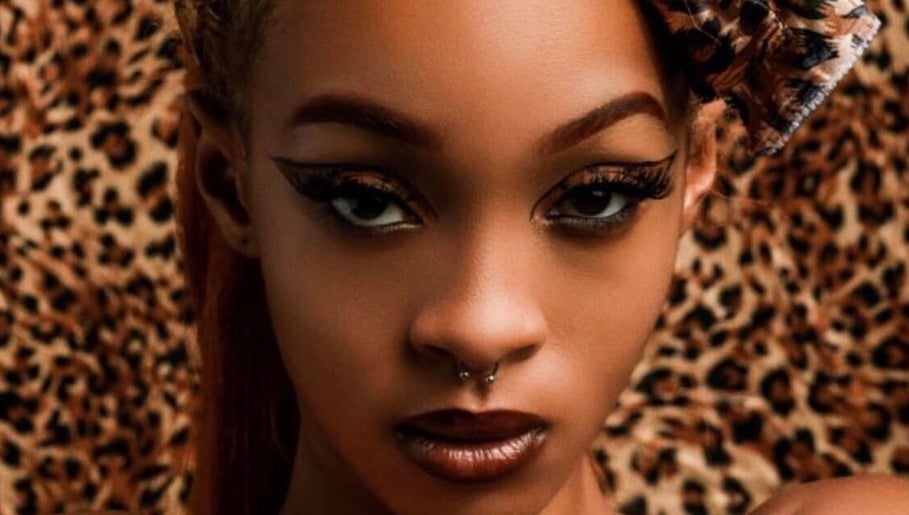 Close-up of a model with bold makeup at Yours Truly, Jace in Los Angeles, California, US.