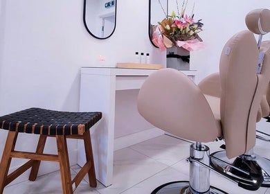 Stylish salon chairs and floral decor at Bella Beauty By Sarah, Merthyr Tydfil, Wales, GB.