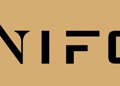 Logotipo moderno de NIFC en Viacha, Departamento De La Paz, BO, sobre fondo beige.