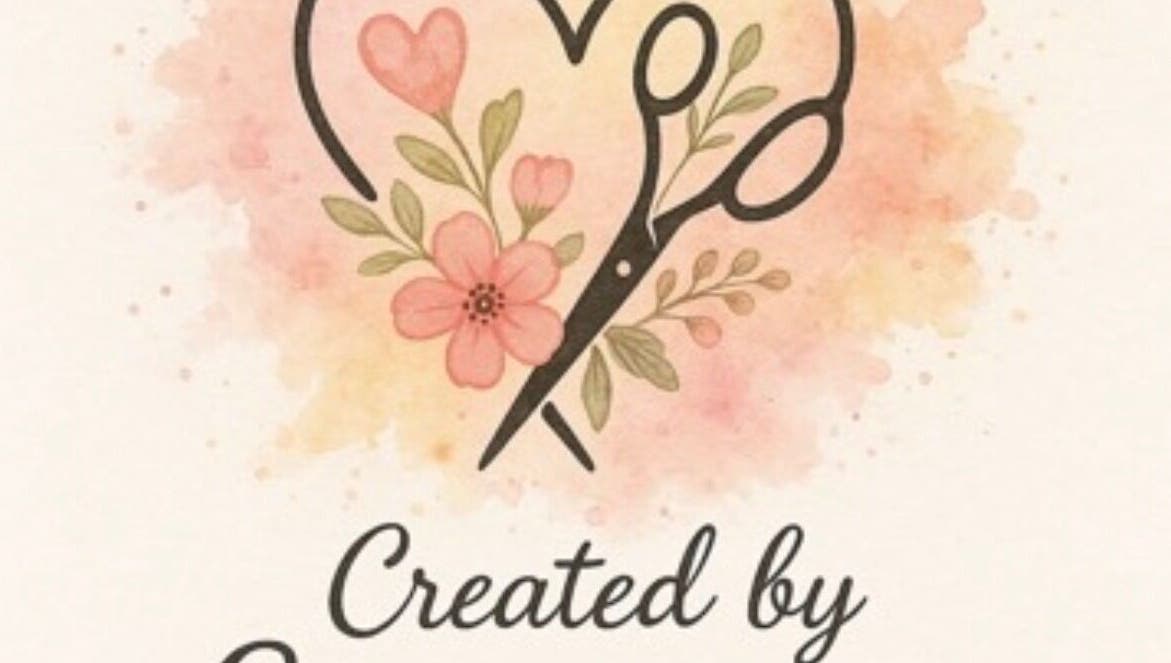Creative logo for Created by Courtney with floral and scissor motif, Birmingham, England, GB.