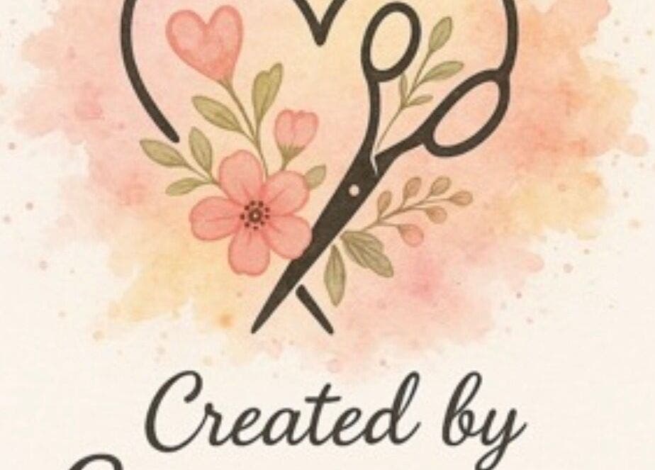 Creative logo for Created by Courtney with floral and scissor motif, Birmingham, England, GB.