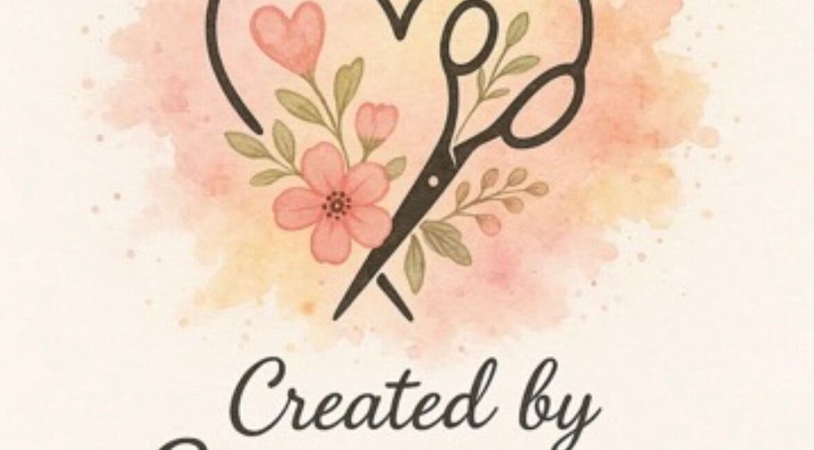 Creative logo for Created by Courtney with floral and scissor motif, Birmingham, England, GB.