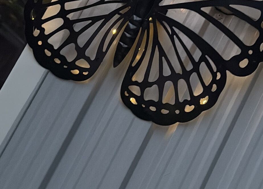 Illuminated butterfly wall decor at Created by Courtney, Birmingham, England, GB.
