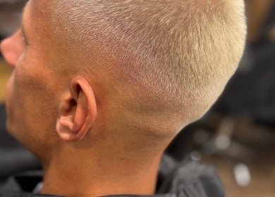 Close-up of a fresh blonde buzz cut at Sei Bella Hair, Oranmore, County Galway, IE.