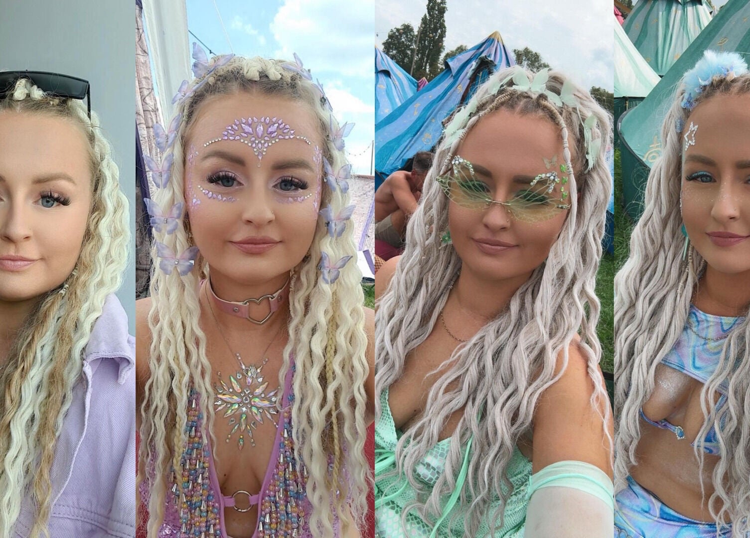 Five vibrant hairstyles at Braids, Waves, Dreads in Kilmarnock, Scotland, GB. Perfect for festival flair.