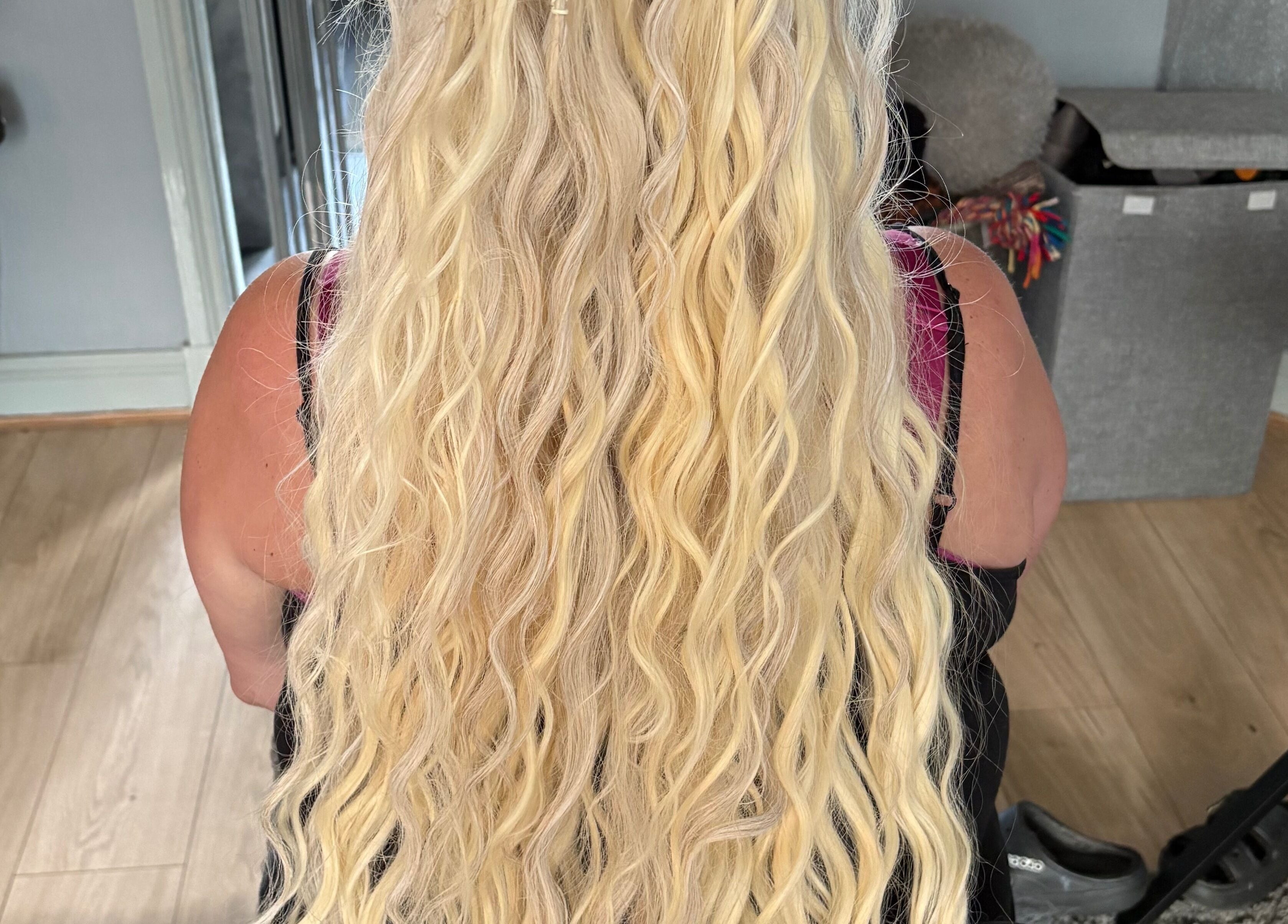 Blonde wavy hair styled at Braids, Waves, Dreads in Kilmarnock, Scotland, GB.