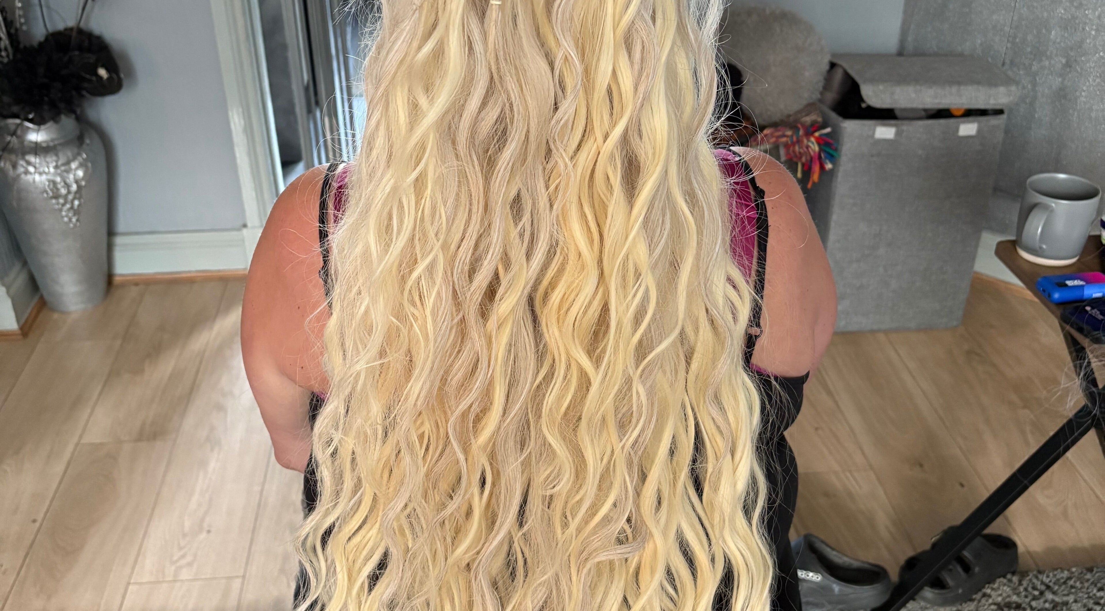 Blonde wavy hair styled at Braids, Waves, Dreads in Kilmarnock, Scotland, GB.