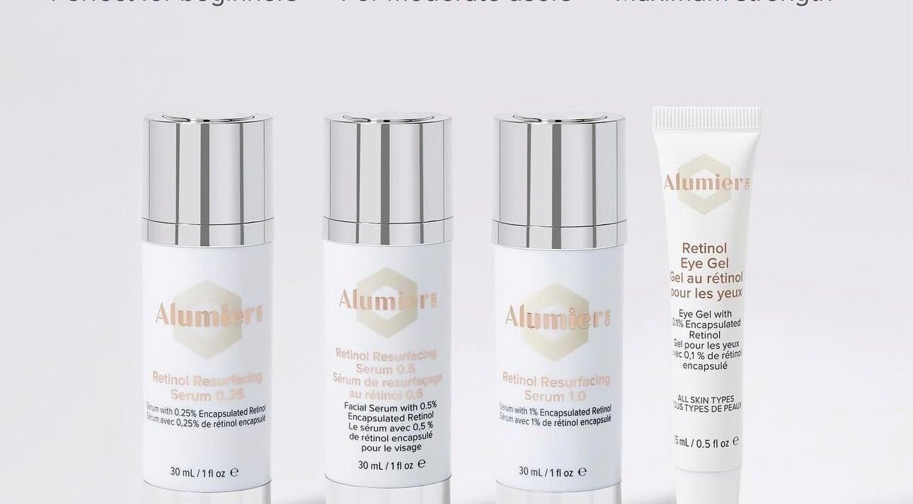AlumierMD Retinol products displayed at Eternal Medspa, Halton Hills, Ontario, CA.