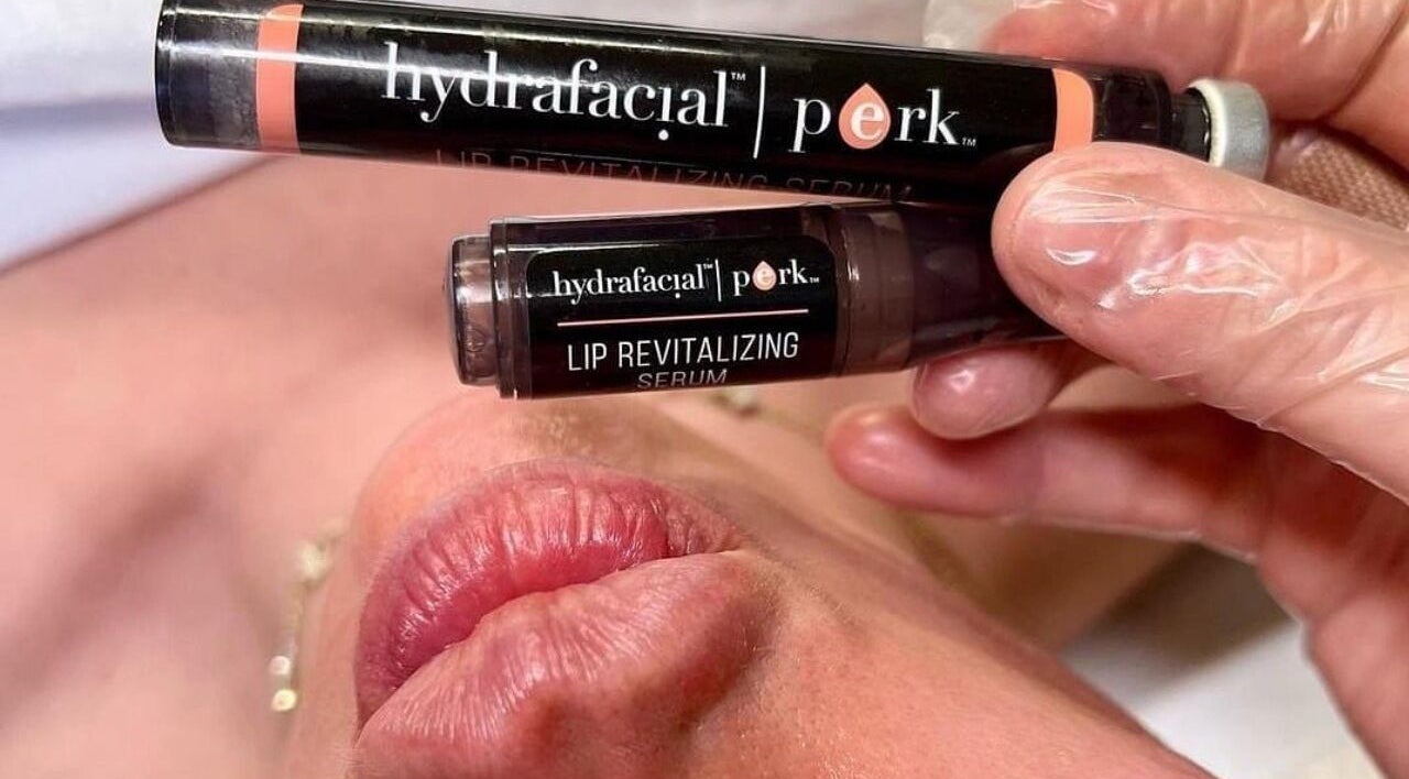 Lip revitalizing serum applied at Eternal Medspa, Halton Hills, Ontario, CA for enhanced hydration and rejuvenation.